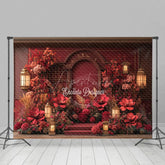 Aperturee - Aperturee Floral Red Chinese Style Sweet Wedding Photo Backdrop